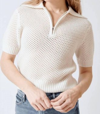 White + Warren Cashmere Mesh Polo In Soft White