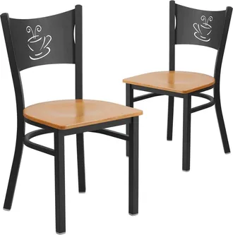 Flash Furniture 2 Pk. Black Coffee Back Metal Restaurant Chair - Natural Wood Seat
