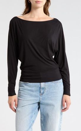 Madden Girl Boat Neck Long Sleeve Top in Black at Nordstrom Rack, Size X-Large