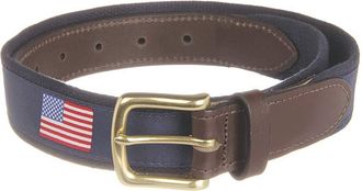 Vineyard Vines American Flags Canvas Club Belt Mens Belts Navy : 30, Brass/Canvas/Cotton
