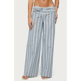 Edikted Chera Striped Wide Leg Pants in Blue at Nordstrom, Size X-Large