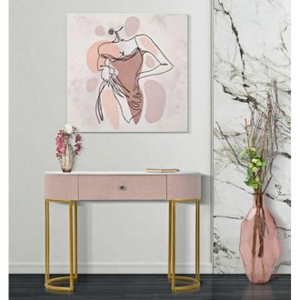 Dmora Dmora - Consola Abstraktes, Mesa Multiusos, Gabinete De Soporte, Escritorio De Pasillo, 100x40 H75 Cm, Rosa Y Blanco