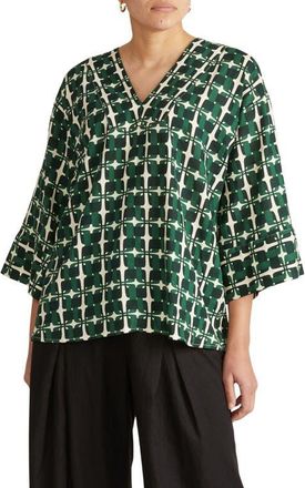Universal Standard Elio Print Linen Blend Top in Green Trellis Print at Nordstrom, Size Xl