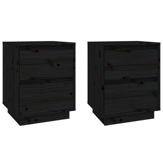 vidaXL Vidaxl - Mesitas De Noche 2 Uds Madera Maciza De Pino Negro 40x35x50 Cm