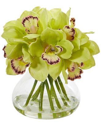 Nearly Natural Cymbidium Orchid Artificial Arrangement In Glass Vase