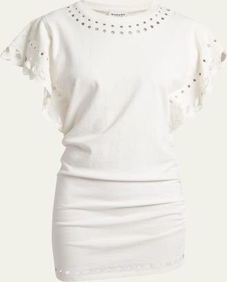 Isabel Marant Orlane Eyelet Ruffle-Sleeve Mini T-Shirt Dress