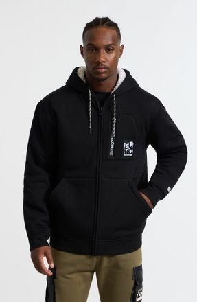 Ecko Printed Zip Faux Shearling Hoodie in Black at Nordstrom, Size Medium