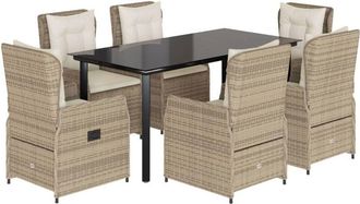 vidaXL Set Comedor De Jard&iacute;n 7 Pzas Con Cojines Rat&aacute;n Sint&eacute;tico Beige Vidaxl