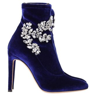 Giuseppe Zanotti Giuseppe Zanotti Pre-owned Womens Celesta Crystal Embellisehd Ankle Boots in Blue Velvet - Size EU 36