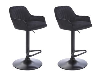Vente-Unique Lote de 2 taburetes de bar de terciopelo y metal - Altura ajustable - Negro - ELEANA