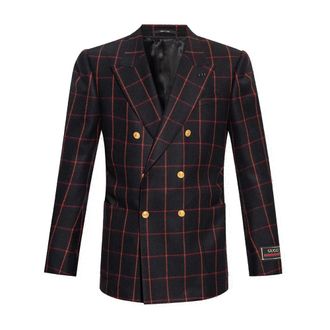 Gucci Formal Blazers, male, Black, Size: M Wool Checked Blazer
