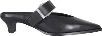 Ash Black Tessa Buckled Wooden-Heel Leather Mules