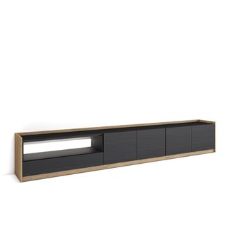 Skraut Home Skraut Home - Mueble Tv, Televisi&oacute;n, Muebles De Sal&oacute;n, Almacenaje, 310x37x50cm, Para Tv Hasta 80, Led, Estilo Moderno, Negro Y Roble
