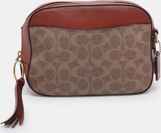 Coach Beige/brown Signature Coated Canvas And Leather Camera Crossbody Bag