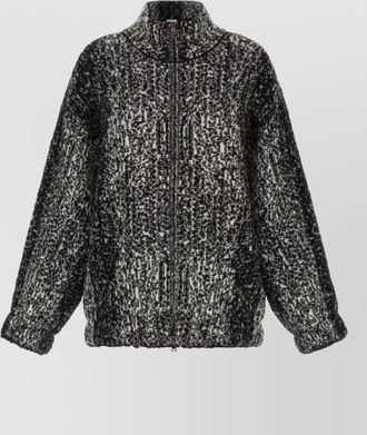 Nude boucl&eacute; knit bomber jacket