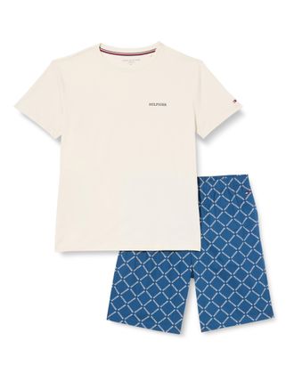 Tommy Hilfiger Ss Woven Pj Set Print Set Mens, Orange (Ivory/Diamond Monotype), M