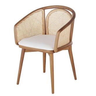 Maisons du monde Silla de comedor de rejilla de rat&aacute;n y tela color crudo