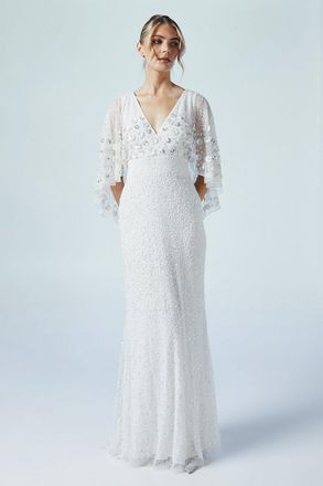 Coast Floral Embellished Cape Bridal Maxi Dress