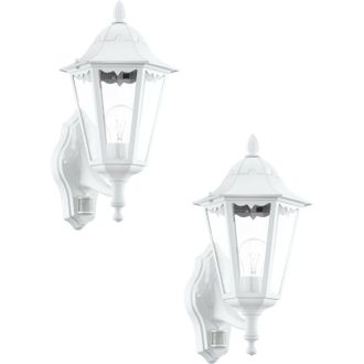 Loops 2 PACK IP44 Outdoor Wall Light & PIR Sensor White Aluminium Lantern 60W E27