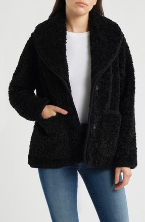 Lucky Brand Cozy Patch Pocket Faux Shearling Jacket in Black at Nordstrom, Size X-Small