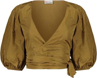 Red Valentino Elegant V-neck Top - Dames - Blouses - Geel - 3XS - Polyester - Overhemden
