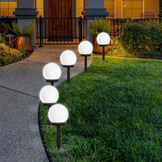 OEM Juego De 6 Luces Solares Led Para Caminos, Led Rgb, Luces Solares Exteriores Con Forma De Globo Sobre Estacas Para Jard&iacute;n, Entrada De Veh&iacute;culos, Luz B