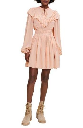 Maje Riava Long Sleeve Ruffle Bib Dress in Pale Pink at Nordstrom Rack, Size 10 Us / 42 Fr