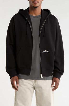 Carhartt Work in Progress Embroidered Logo ZIp Hoodie in Black at Nordstrom, Size Xx-Large