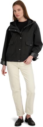 Elie Tahari Womens Leone Hooded Rain Bomber Water-Resistant Softshell Jacket w/Patch Pockets