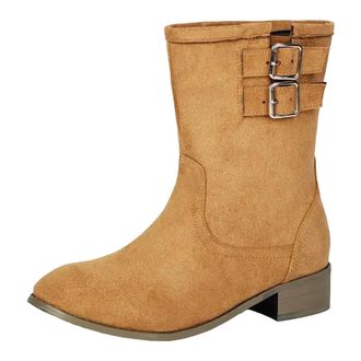 Generic Womens Leisure Ankle Boots Round Toe Med Chunky Heel Slip On Design With A Decorative Buckle Casual Daily Booties