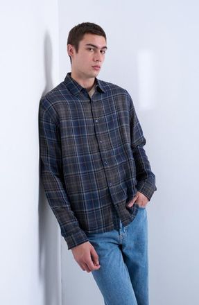 Topman Check Cotton Button-Up Shirt in Navy at Nordstrom, Size Xx-Large