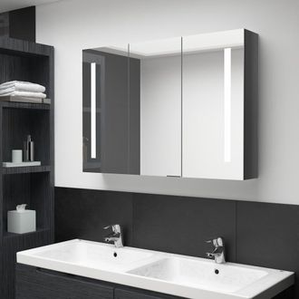 Berkfield Home LED Bathroom Mirror Cabinet 89x14x62 cm Shining Grey | Size: 89 x 14 x 62 cm