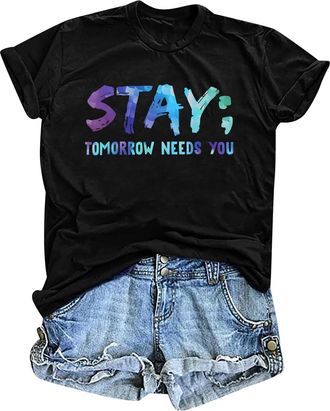 Generic Women Suicide Prevention Awareness T-Shirts Stay Tomorrow Needs You Shirt Mental Health Tops 2025