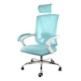 Elama Full Back Mesh Adjustable Office Chair with Headrest in Blue with White Frame