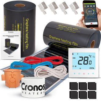 OEM Set Di Fogli Riscaldanti A Infrarossi In Grafene Cronos 220w/m2 50cm - 1m2 + Termostato Wi-fi Ac605h Bianco