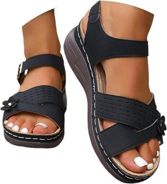 Generic Wide Fit Sandals for Women Orthopedic Sandals Women Plantar Fasciitis Comfort Open Toe Ankle Strap Ladies Wedge Slides Outdoor Anti-Slip Platform Summ