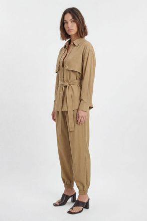 Karen Millen Womens Cupro Utility Twill Woven Shirt - Tan Lyocell - Size 12 UK