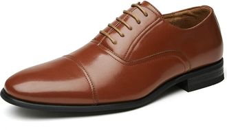 Generic Dress Oxford for Men Lace Up Round Toe Cap Toe Shoes Block Heel Low Top Anti-Slip Non Slip Resistant Classic(5.5 UK) Brown