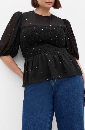 City Chic Esther Peplum Top in Ivory Spot at Nordstrom, Size 22W