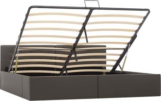 vidaXL Cama Canap&eacute; Hidr&aacute;ulica Cuero Sint&eacute;tico Gris 180x200 Cm Vidaxl