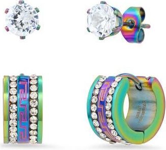 Steeltime HMY JEWELRY Multi Ion Plated Stainless Steel Stud & Huggie Earrings - Set of 2 at Nordstrom Rack