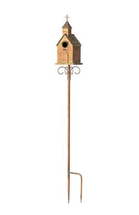Glitzhome Farmhouse Faux Copper 2-Tiered Metal Decorative Garden Birdhouse with Stake in Gold at Nordstrom, Size Large