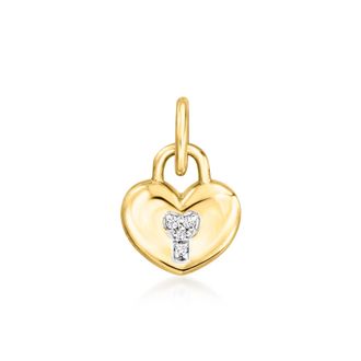 RS Pure by Ross-Simons Diamond Heart Lock Charm in 14kt Yellow Gold