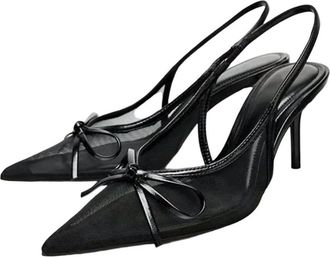 Generic Womens Mesh High Heel Sandals Pointed Toe Bow Back Strap Office Elegant Dress Shoes Black