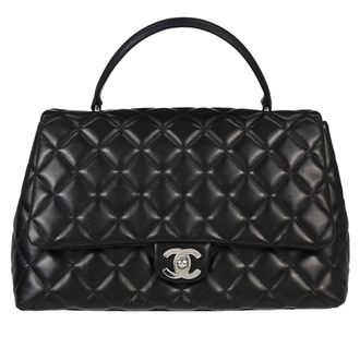 Chanel Vintage Classic Top Handle Flap Quilted Lambskin Black Leather Handbag (Pre-Owned)