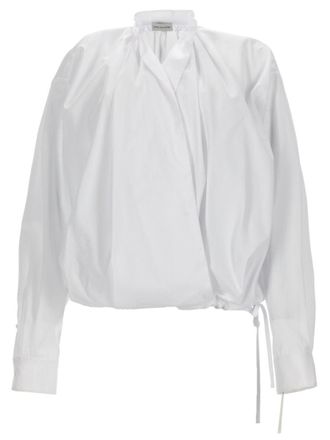 Dries Van Noten Neutral Cenver Gathered Ruffle Cotton Blouse