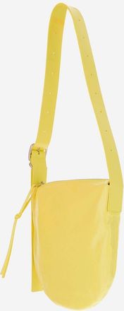 Jil Sander Womens Crinkled Leather Small Shoulder Bag Yellow Calfskin