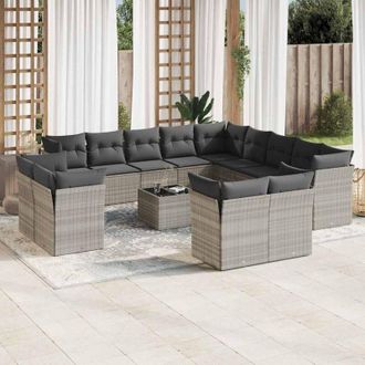 vidaXL Set Sof&aacute;s Jard&iacute;n 14 Pzas Con Cojines Rat&aacute;n Sint&eacute;tico Gris Claro Vidaxl