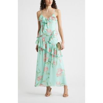 Chelsea28 V-Neck Drape Maxi Dress in Aqua- Pink Tulip Field at Nordstrom, Size Xx-Small