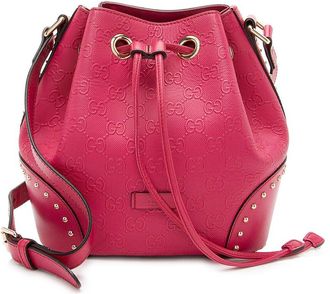 Gucci Pink Gg Debossed Diamante Leather Studded Bright Bucket Bag (Authentic Pre-Loved)